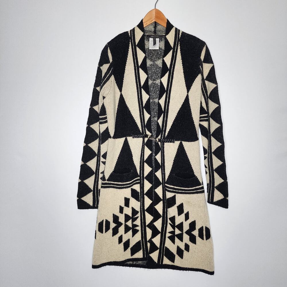BCBG Max Azria Black Cream Long Cardigan Sweater Women's Size Small